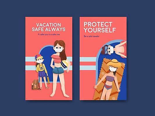 EPS 해외이미지 전신 여자 남자 허리손 일러스트 건강 마스크 서기 들기 여러명 상반신 성인 여름휴가 눕기 문 여행가방 비치볼 튜브 비치타올 소셜네트워크 소셜미디어 성인만 코랄 코로나바이러스 해외일러스트 컬러 포즈 다수 가방 공 모션 휴가 바캉스용품 사람 수건 바이러스 파일형식 벡터 여름_계절 이미지허브