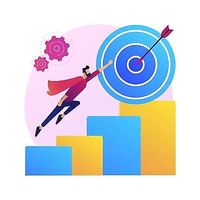 EPS 해외이미지 전신 남자 일러스트 비즈니스 화살 한명 성인 과녁판 톱니바퀴 단계 빨간망토 슈퍼맨포즈 성인남자한명만 해외일러스트 1 포즈 사람 망토 남자한명만 성인남자만 파일형식 벡터 이미지허브