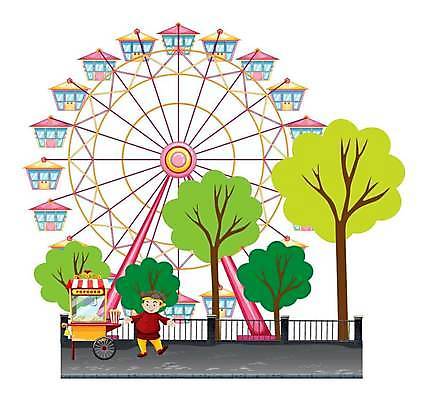 EPS 해외이미지 전신 나무 일러스트 한명 서기 성인 놀이공원 팝콘 대관람차 성인남자한명만 해외일러스트 식물 1 모션 사람 테마파크 놀이기구 남자한명만 성인남자만 파일형식 벡터 이미지허브