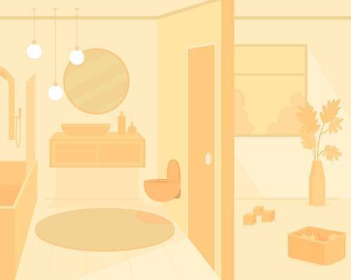 EPS 해외이미지 일러스트 조명 사람없음 노란색 욕실 세면대 화장실 심플 변기 해외일러스트 컬러 파일형식 벡터 이미지허브