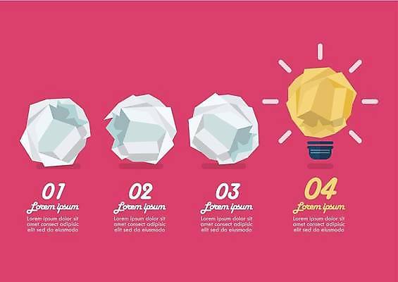 EPS 해외이미지 일러스트 비즈니스 타이포그라피 사람없음 인포그래픽 스마트 전구모양 종이뭉치 해외일러스트 모양 문자 종이 컨셉 전구 뭉치 파일형식 벡터 이미지허브