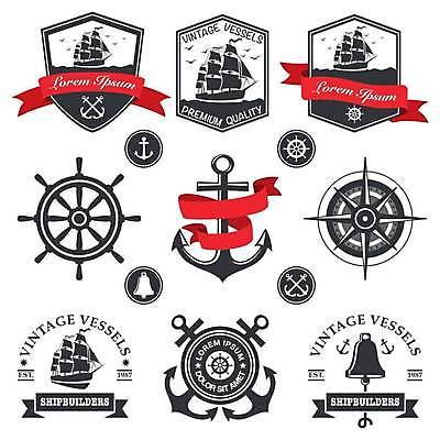 EPS 해외이미지 리본 일러스트 사람없음 세트 라벨 종 키_배핸들 함선 닻 해외일러스트 배_교통 프레임 핸들 파일형식 벡터 이미지허브