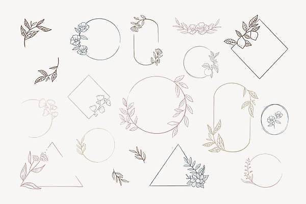 EPS 해외이미지 디자인 꽃 잎 일러스트 추상 프레임 사람없음 세트 빈티지 원형 삼각형 테두리 라인아트 감성 마름모 타원형 엘리먼트 해외일러스트 도형 식물 선 컨셉 무늬 파일형식 벡터 이미지허브