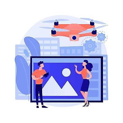 EPS 해외이미지 전신 여자 남자 허리손 일러스트 기술 들기 성인 두명 카메라 사진촬영 비행 리모컨 톱니바퀴 드론 얼굴없음 성인만 해외일러스트 포즈 모션 사람 전자제품 촬영 파일형식 벡터 이미지허브