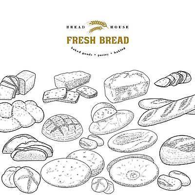 EPS 해외이미지 라인일러스트 일러스트 사람없음 빵집 도넛 바게트 식빵 토스트 번 해외일러스트 빵 디저트 상점 파일형식 벡터 이미지허브