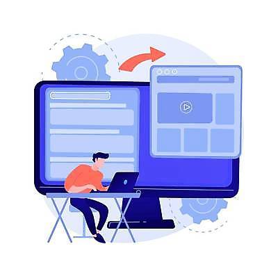 EPS 해외이미지 전신 남자 화살표 의자 일러스트 비즈니스 한명 앉기 성인 노트북 모니터 책상 동영상 인터넷창 성인남자한명만 해외일러스트 1 가구 인터넷 모션 사람 전자제품 컴퓨터 남자한명만 성인남자만 파일형식 벡터 이미지허브