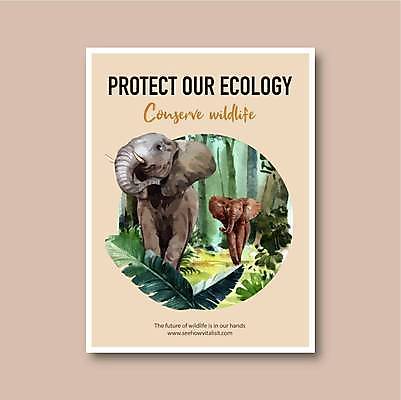 EPS 해외이미지 포스터 잎 두마리 일러스트 코끼리 사람없음 걷기 숲속 베이지색 해외일러스트 식물 컬러 2 포유류 모션 숲 파일형식 벡터 이미지허브