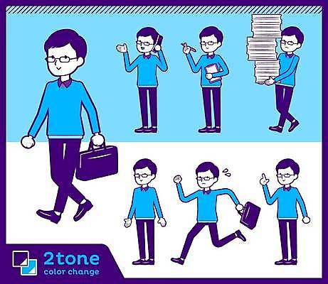 EPS 해외이미지 전신 남자 안경 포즈 일러스트 서기 미소 웃음 여러명 성인 파란색 세트 달리기 아빠 지각 출퇴근 바쁨 통화 서류뭉치 성인남자만 해외일러스트 잡화 컬러 다수 비즈니스 가족 모션 표정 사람 문서 남자만 성인만 파일형식 벡터 이미지허브