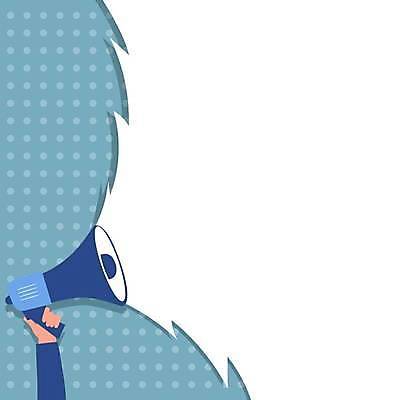 EPS 해외이미지 손 하늘색 일러스트 프레임 들기 신체부위 확성기 외침 알림 카피스페이스 해외일러스트 모션 사람 파란색 소리 공백 파일형식 벡터 이미지허브