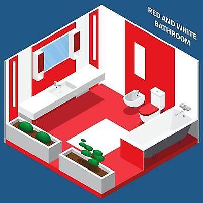 EPS 해외이미지 화분 일러스트 욕조 사람없음 일상 빨간색 공간 거울 흰색 세면대 화장실 변기 아이소메트릭 해외일러스트 컬러 라이프 파일형식 벡터 이미지허브