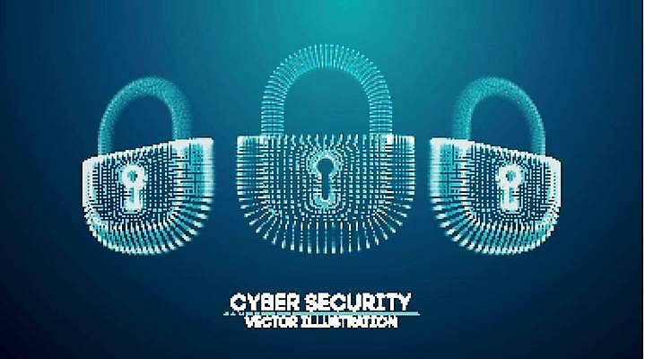 EPS 해외이미지 하늘색 백그라운드 일러스트 자물쇠 사람없음 디지털 보호 사이버 보안 개인정보 홀로그램 해외일러스트 컨셉 안전 파란색 정보 파일형식 벡터 이미지허브