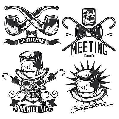 EPS 해외이미지 알파벳 리본 백그라운드 일러스트 지팡이 수염 해골 담배 흑백 타이포그라피 사람없음 머리 검은색 흰색 빈티지 심볼 복고 젠틀맨 신사모자 해외일러스트 문자 모자_잡화 영어 컬러 컨셉 뼈 촬영기법 신체부위 파일형식 벡터 이미지허브