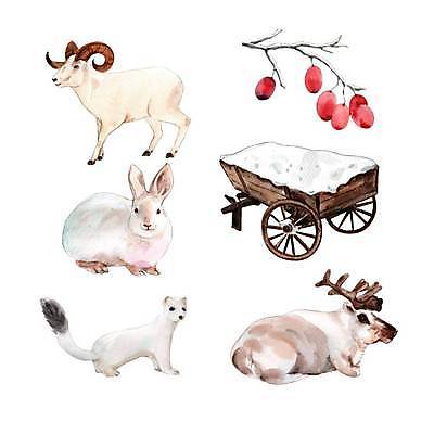 EPS 해외이미지 여러마리 일러스트 염소 사람없음 수레 나뭇가지 토끼 나무열매 순록 흰족제비 눈덮임 해외일러스트 나무 열매 다수 컨셉 포유류 반려동물 카트 족제비 파일형식 벡터 이미지허브