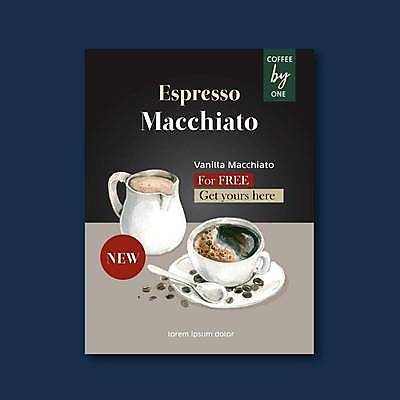 EPS 해외이미지 포스터 커피 일러스트 사람없음 검은색 카페 커피잔 티스푼 컵받침 메뉴판 에스프레소 마끼야또 해외일러스트 음료 컬러 잔 상점 숟가락 받침대 파일형식 벡터 이미지허브