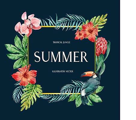 EPS 해외이미지 한마리 일러스트 프레임 타이포그라피 사람없음 쇼핑 세일 사각형 남색 열대꽃 열대잎 프레임일러스트 토코투칸 트로피컬아트 해외일러스트 도형 문자 1 꽃 컬러 잎 조류 그림 파일형식 벡터 이미지허브