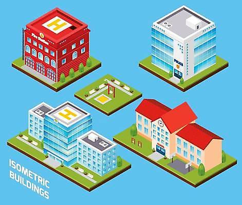 EPS 해외이미지 디자인 공원 일러스트 학교 병원 빌딩 사람없음 건물 3D 놀이터 타운 아이소메트릭 경찰서 소방서 해외일러스트 건축물 공공시설 교육 의학 놀이 도시 경찰 소방 디지털합성 파일형식 벡터 이미지허브