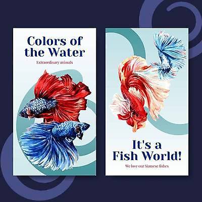 EPS 해외이미지 여러마리 일러스트 수채화 어류 사람없음 빨간색 파란색 세트 수중동물 소셜네트워크 소셜미디어 베타 해외일러스트 동물 컬러 다수 파일형식 벡터 이미지허브