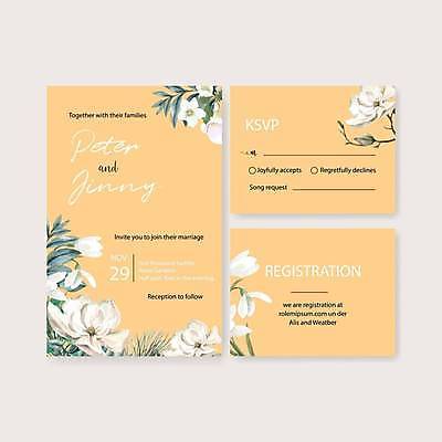 EPS 해외이미지 꽃 결혼 잎 카드템플릿 일러스트 사람없음 노란색 꽃봉오리 청첩장 초대장 초대 감성 해외일러스트 식물 템플릿 컬러 컨셉 카드_감사 이벤트 파일형식 벡터 이미지허브