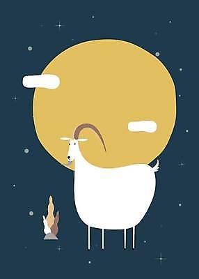 EPS 해외이미지 디자인 일러스트 염소 사람없음 보름달 해외일러스트 포유류 달 파일형식 벡터 이미지허브