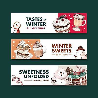 EPS 해외이미지 템플릿 배너 가로배너 리본 크리스마스 겨울 일러스트 눈사람 디저트 잔 사람없음 빨간색 갈색 쿠키 흰색 달콤 컵케이크 솔방울 라떼 크리스마스케이크 배너세트 해외일러스트 식기 계절 기념일 커피 음식 컬러 가로 세트 케이크 맛 파일형식 벡터 이미지허브