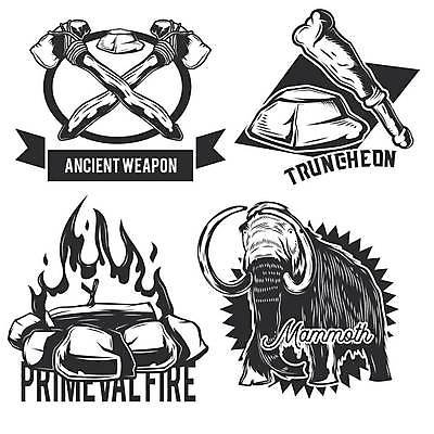 EPS 해외이미지 한마리 일러스트 사람없음 세트 라벨 돌도끼 멸종위기동물 석기시대 매머드 석기 해외일러스트 동물 1 유물 프레임 역사 도끼 파일형식 벡터 멸종위기종 이미지허브