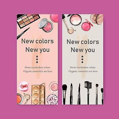 EPS 해외이미지 디자인 포스터 분홍색 일러스트 수채화 사람없음 화장품 붓 볼터치 아이섀도 메이크업브러쉬 섀도우브러쉬 팩트 해외일러스트 컬러 화장 뷰티 파일형식 벡터 이미지허브