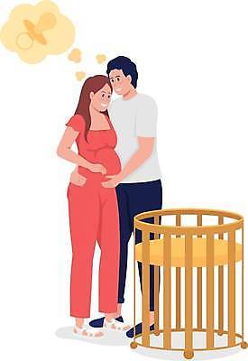 EPS 해외이미지 전신 라이프스타일 부부 여자 남자 행복 생각 일러스트 안기 엄마 서기 성인 두명 임산부 임신 아빠 노리개젖꼭지 아기침대 성인만 해외일러스트 커플 감정 가족 모션 사람 생활 아기용품 침대 파일형식 벡터 이미지허브