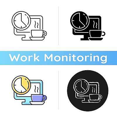 EPS 해외이미지 커피 시계 일러스트 비즈니스 휴식 사람없음 모니터 시간 업무 플랫 커피잔 해외일러스트 음료 컨셉 잔 컴퓨터 작업 파일형식 벡터 이미지허브