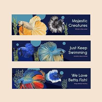 EPS 해외이미지 템플릿 배너 가로배너 여러마리 일러스트 어류 사람없음 해초 남색 베타 배너세트 해외일러스트 컬러 다수 가로 세트 수중동물 해조류 파일형식 벡터 이미지허브