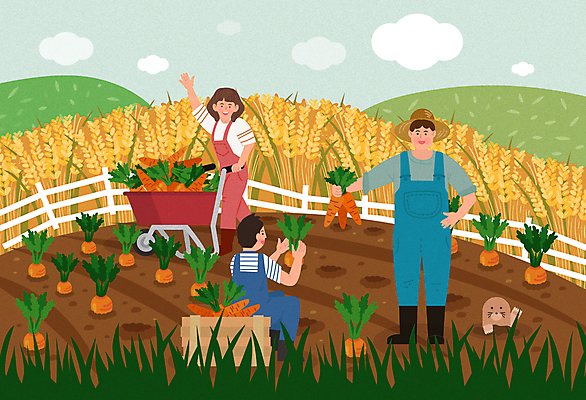 전신 구름 한마리 여자 남자 어린이 허리손 밭 일러스트 가족 하늘 미소 웃음 들기 앉기 소녀 소년 성인 세명 울타리 수레 당근 수확 벼 가을 농촌 풀 농부 나무상자 멜빵바지 밀짚모자 손인사 농업인의날 두더지 수레끌기 국내일러스트 AI파일 자연요소 식물 직업 모자_잡화 1 계절 기념일 포즈 농업 바지 관계 모션 곡류 뿌리채소 표정 사람 담장 상자 카트 시골 인사 당기기 멜빵 파일형식 벡터