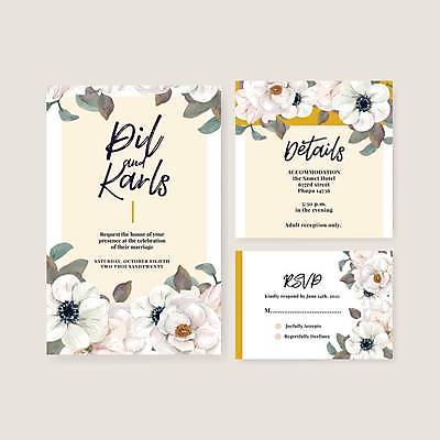 EPS 해외이미지 템플릿 꽃 결혼 잎 일러스트 사람없음 세트 노란색 청첩장 해외일러스트 식물 컬러 카드_감사 이벤트 파일형식 벡터 이미지허브