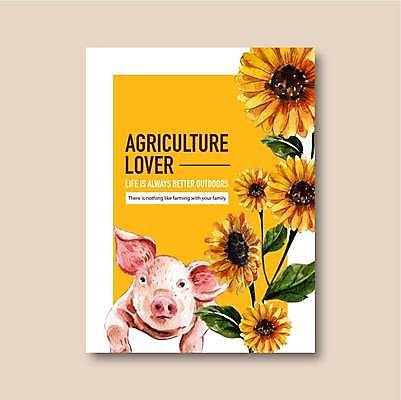 EPS 해외이미지 한마리 포스터 잎 일러스트 해바라기 사람없음 노란색 돼지 해외일러스트 식물 1 꽃 컬러 포유류 파일형식 벡터 이미지허브