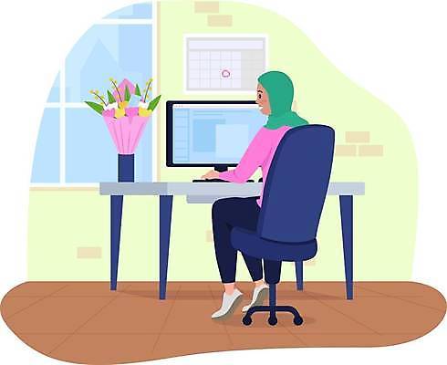 EPS 해외이미지 전신 여자 꽃다발 일러스트 직장 한명 앉기 성인 컴퓨터 사무실 업무 비즈니스우먼 만화 책상 성인여자한명만 해외일러스트 1 꽃 가구 회사 비즈니스 모션 사람 전자제품 작업 직장인 여자한명만 성인여자만 파일형식 벡터 이미지허브