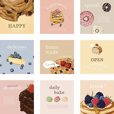 EPS 해외이미지 디자인 배너 일러스트 사람없음 그래픽 세트 쿠키 케이크 초콜릿 체리 도넛 블루베리 산딸기 블랙베리 와플 마카롱 팬케이크 롤케이크 브라우니 해외일러스트 과일 디저트 파일형식 벡터 이미지허브