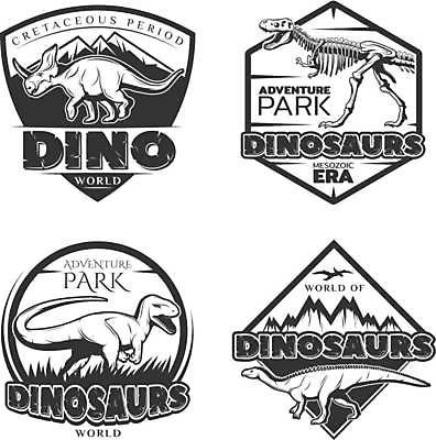 EPS 해외이미지 일러스트 산 사람없음 세트 라벨 공룡 고생물 공룡뼈 트리케라톱스 티라노사우루스 쥬라기 해외일러스트 파충류 생물 뼈 프레임 육식공룡 초식공룡 파일형식 벡터 이미지허브
