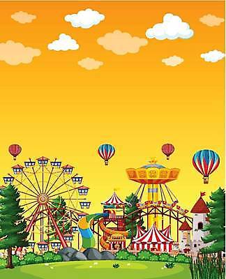 EPS 해외이미지 나무 일러스트 사람없음 주황색 놀이공원 열기구 놀이기구 서커스 대관람차 회전목마 롤러코스터 워터슬라이드 회전그네 해외일러스트 식물 컬러 항공교통 테마파크 파일형식 벡터 이미지허브
