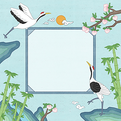 PSD 구름 한국전통 하늘색 두마리 일러스트 사각프레임 사람없음 태양 평화 학 나뭇가지 비행 대나무 복숭아 날갯짓 민화 복사나무 전통프레임 국내일러스트 자연요소 나무 전통 컨셉 2 과일 조류 프레임 한국 파란색 사각형 그림 파일형식