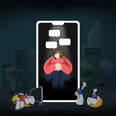 전신 여자 남자 말풍선 의자 일러스트 스트레스 들기 앉기 여러명 성인 스마트폰 쇼핑백 텔레비전 슬픔 사회이슈 팝콘 웅크림 소외 소외감 우울감 우울증 얼굴없음 성인만 빈백 폐쇄은둔족 PTSD 국내일러스트 AI파일 감정 가구 생활용품 다수 컨셉 가방 모션 사람 전자제품 핸드폰 스마트기기 질병 파일형식 벡터