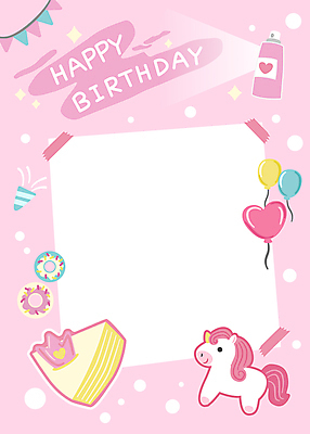 한마리 분홍색 일러스트 왕관 프레임 폭죽 사람없음 케이크 생일 도넛 편지지 스프레이 생일축하 하트풍선 풍선 가랜드 유니콘 프레임일러스트 국내일러스트 AI파일 1 기념일 컬러 디저트 하트 축하 편지 파티용품 파일형식 벡터