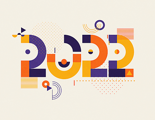 선 일러스트 새해 타이포그라피 사람없음 사각형 보라색 주황색 점 원형 아치 기하학 2022년 국내일러스트 AI파일 도형 문자 컬러 무늬 연도 파일형식 벡터