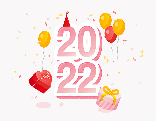 분홍색 일러스트 새해 타이포그라피 사람없음 선물상자 고깔모자 꽃가루 풍선 하트상자 2022년 국내일러스트 AI파일 문자 모자_잡화 컬러 선물 상자 가루 연도 파일형식 벡터