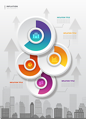 화살표 일러스트 그래프 사람없음 건물 인포그래픽 도시 상승 원그래프 동전탑 인플레이션 국내일러스트 AI파일 건축물 컨셉 경제 쌓기 동전 파일형식 벡터