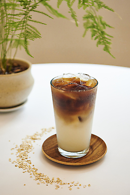 포토 JPG 식물 화분 잔 실내 사람없음 얼음 신선 컵받침 건강식 라떼 오트밀 비건 귀리 비건음식 귀리우유 국내포토 자연요소 식기 커피 음식 곡류 내부 우유 받침대 채식주의자 파일형식