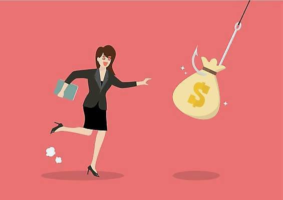 EPS 해외이미지 전신 여자 일러스트 한명 정장 성인 비즈니스우먼 돈다발 유혹 갈고리 손뻗기 추적 성인여자한명만 해외일러스트 1 옷 컨셉 돈 비즈니스 모션 사람 직장인 여자한명만 성인여자만 파일형식 벡터 이미지허브