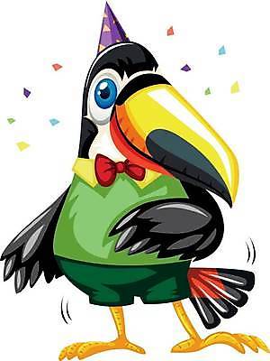EPS 해외이미지 한마리 옷 일러스트 사람없음 파티 귀여움 새캐릭터 꽃가루 토코투칸 해외일러스트 1 동물캐릭터 컨셉 조류 이벤트 가루 파일형식 벡터 이미지허브