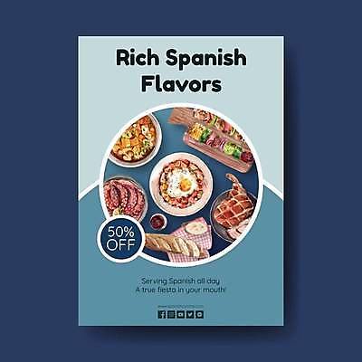 EPS 해외이미지 그릇 포스터 빵 채소 일러스트 육류 요리 사람없음 파란색 세일 원형 계란프라이 메뉴판 문어 나무도마 스페인요리 해외일러스트 도형 식기 음식 컬러 식재료 연체동물 도마 목재 수중동물 스페인 계란요리 파일형식 벡터 이미지허브