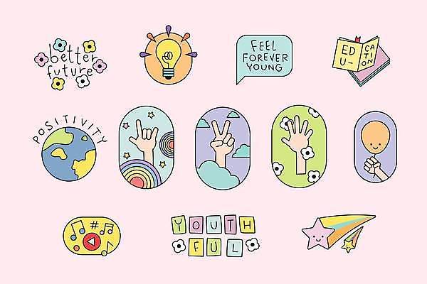 EPS 해외이미지 교육 별 지구 음악 분홍색 말풍선 스티커 일러스트 전구 청소년 들기 손짓 사람없음 책 세트 잡기 원형 유성 브이 손모양 영상 풍선 해외일러스트 자연요소 모양 도형 컬러 모션 문화예술 사람 파일형식 벡터 손_신체부위 이미지허브