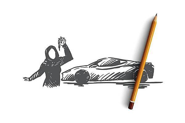 EPS 해외이미지 여자 행복 컨셉 일러스트 자동차 들기 상반신 성인 연필 운전사 스케치 손그림 자동차열쇠 얼굴없음 성인여자한명만 해외일러스트 직업 감정 육상교통 모션 열쇠 학용품 미술 사람 필기구 여자한명만 성인여자만 파일형식 벡터 이미지허브