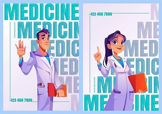 EPS 해외이미지 여자 남자 일러스트 병원 들기 손짓 상반신 성인 타이포그라피 두명 손들기 의사 문서 성인만 해외일러스트 문자 의학 모션 사람 의료진 파일형식 벡터 이미지허브