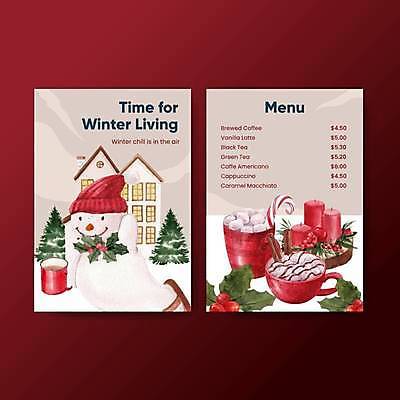 EPS 해외이미지 나무 크리스마스 겨울 일러스트 초 눈사람 주택 털모자 사람없음 빨간색 메뉴 메뉴판 코코아 마시멜로우 베이지색 지팡이사탕 호랑가시나무열매 해외일러스트 식물 모자_잡화 계절 기념일 열매 음료 컬러 디저트 사탕 건물 파일형식 벡터 이미지허브